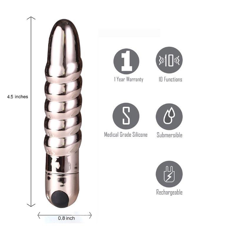 Rose Gold Vibrating Bullet from Maia is shown in front of a white background.