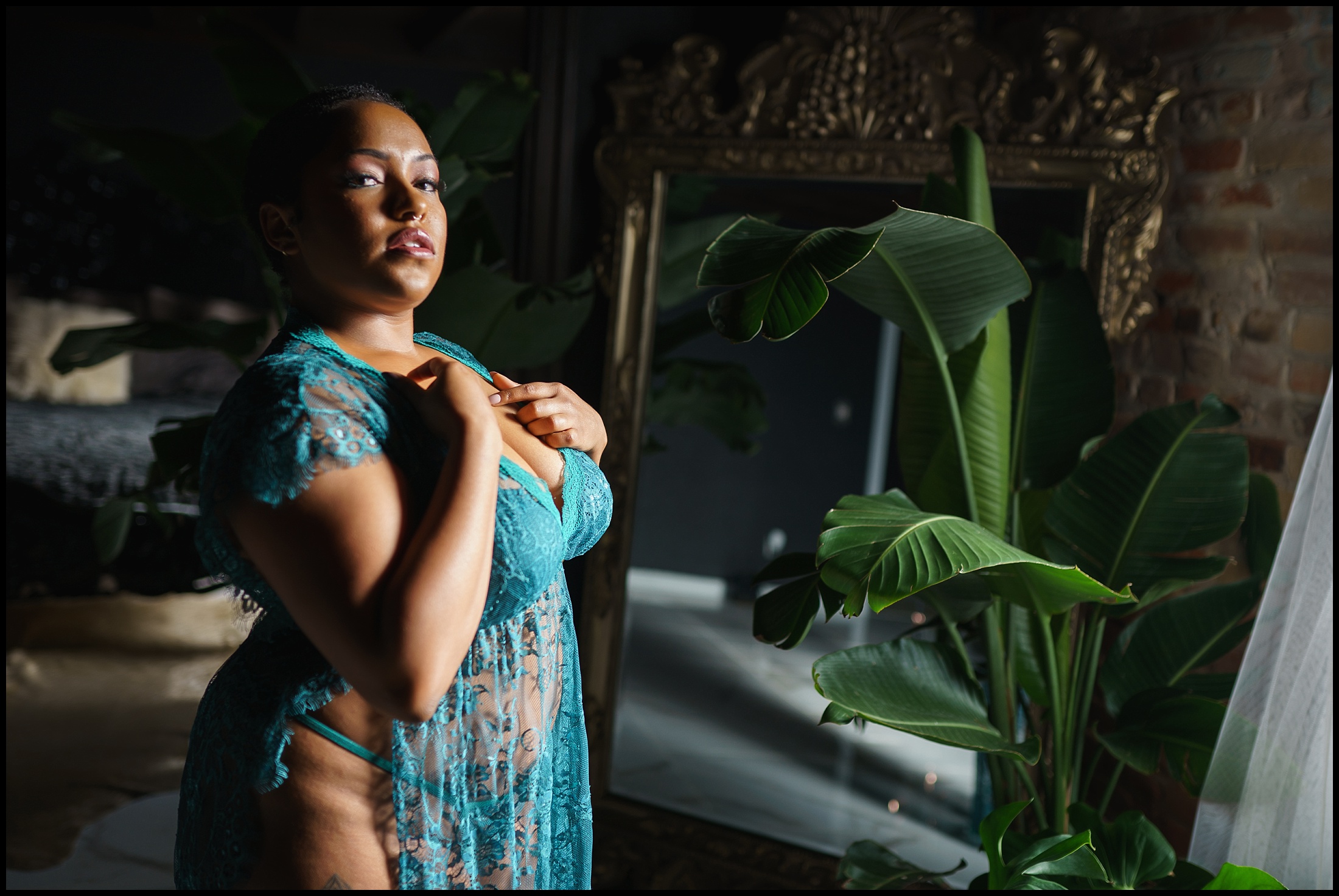 Mx D models plus size lingerie from Lux In Tenebris Intimates during their downtown Norfolk Boudoir Photograpy experience with LeZandra Photography